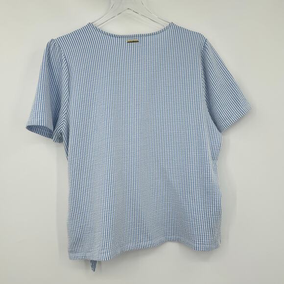 Michael Kors blouse XL faux wrap side tie blue white stripe nautical beach - Picture 5 of 9